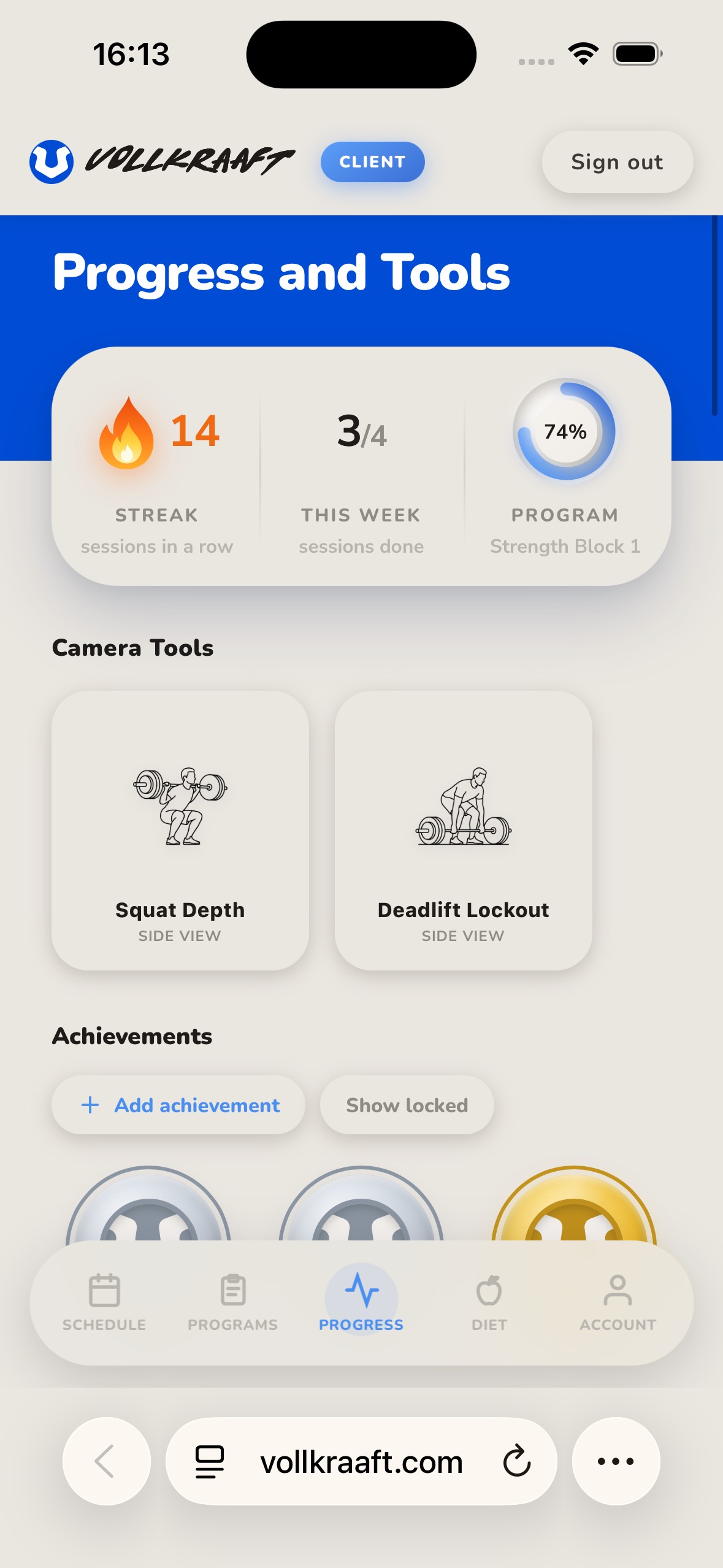 Like a swiss knife for progress in the Vollkraaft app